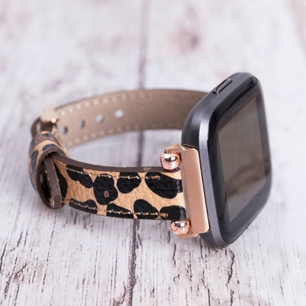 Fitbit Versa 1, 2, 3 & Sense Leather Band Leopard